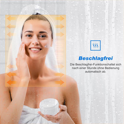 SONNI Armario con espejo con iluminación, 3 colores de luz ajustables y antivaho, 2 puertas, con zona de desarrollo y enchufe, 60 x 75 cm, color blanco