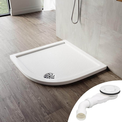 SONNI Plato de ducha ovalado de perfil bajo, con radio de 550 mm, extraplano, SMC, incluye desagüe