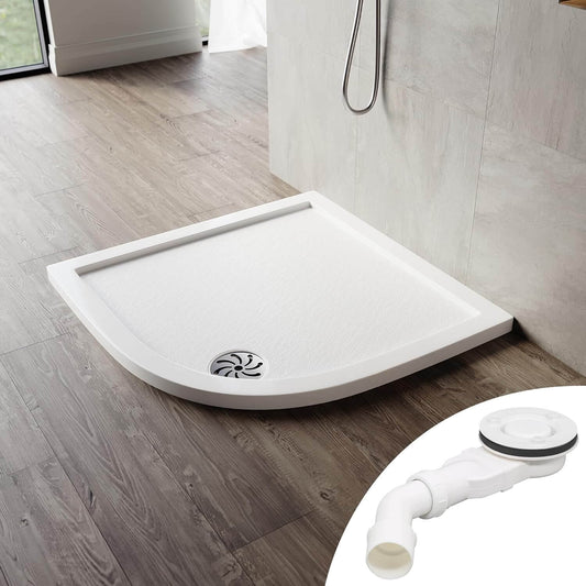 SONNI Plato de ducha ovalado de perfil bajo, con radio de 550 mm, extraplano, SMC, incluye desagüe