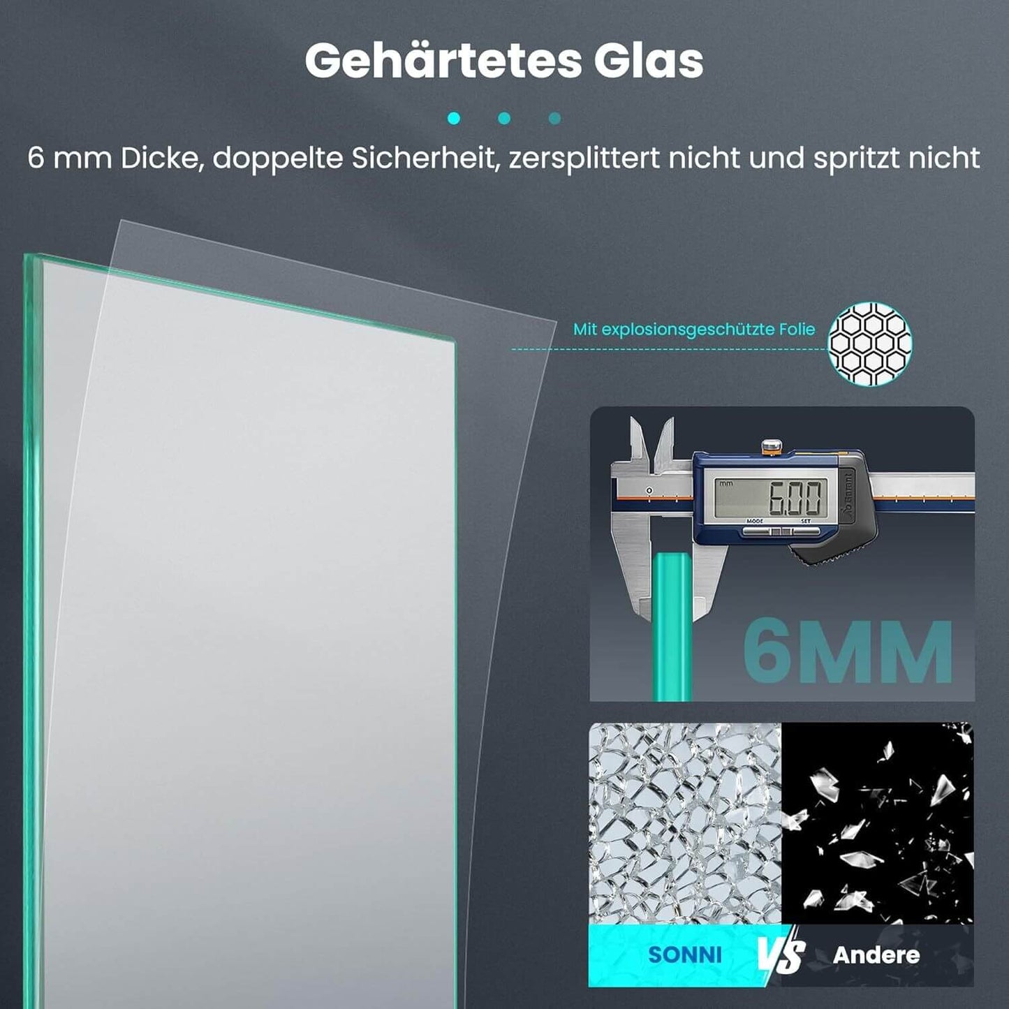 SONNI Mampara de ducha de marco blanco, acero inoxidable, soporte en forma de L, ancho ajustable, 6 mm, vidrio templado nano, montaje a izquierda o derecha