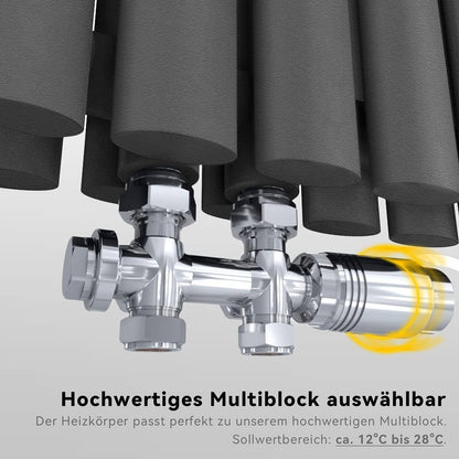 SONNI Radiador vertical antracita 1800 x 236 mm con multibloque, diseño termostático, cromo, una sola pieza, radiador tubular de baño, conexión central una/doble capa Sí y No Multibloque