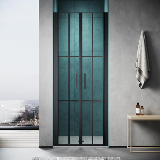 SONNI Puerta de ducha cristal templado, doble puerta corredera de cristal templado, rejilla negra mate, nanorecubrimiento de una cara, barra de sellado magnética