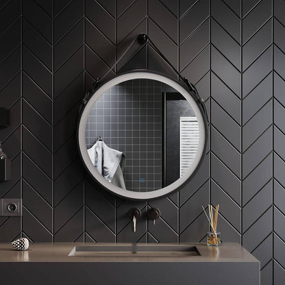 SONNI Espejo Baño con Luz Redondo 60 x 60 cm Espejo Baño LED Pared Antivaho Negro Interruptor Táctil con Cuerda Ajustable
