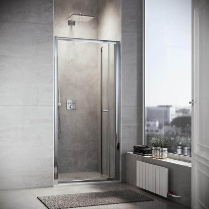 SONNI Cabina de ducha con puerta plegable y pared lateral