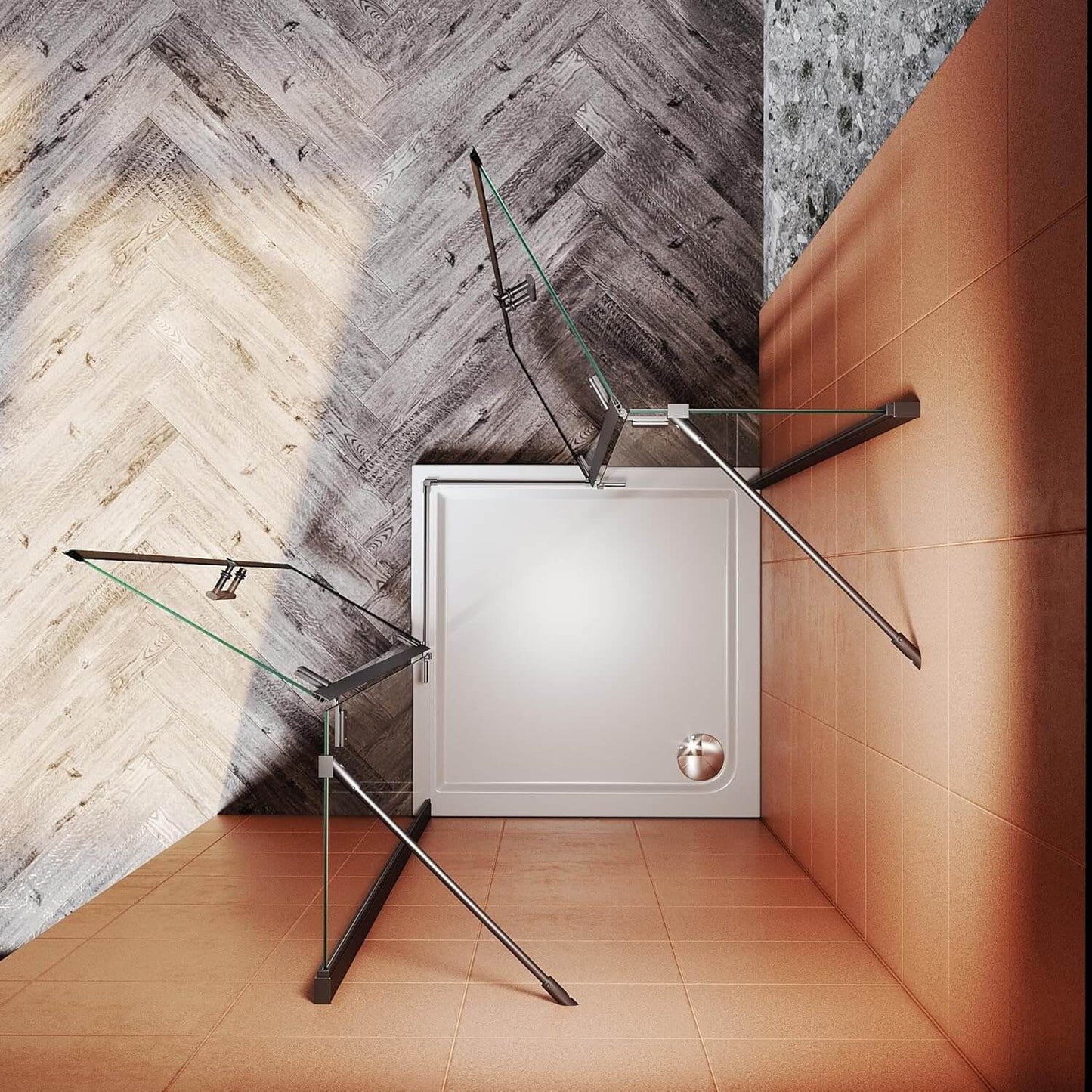 Sonni Cabina de ducha de color negro, 195 cm de altura, con puertas de péndulo de 6 mm, cristal Nano Esg, puerta con bisagras, sin marco