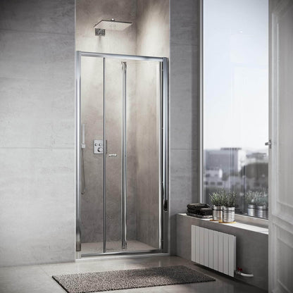 SONNI Cabina de ducha con puerta plegable y pared lateral