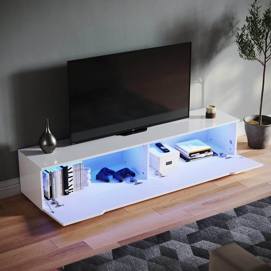 SONNI Mueble TV con Luz LED Regulables de 12 Colores,Mueble de Salón Blanco 160/180x35x30cm