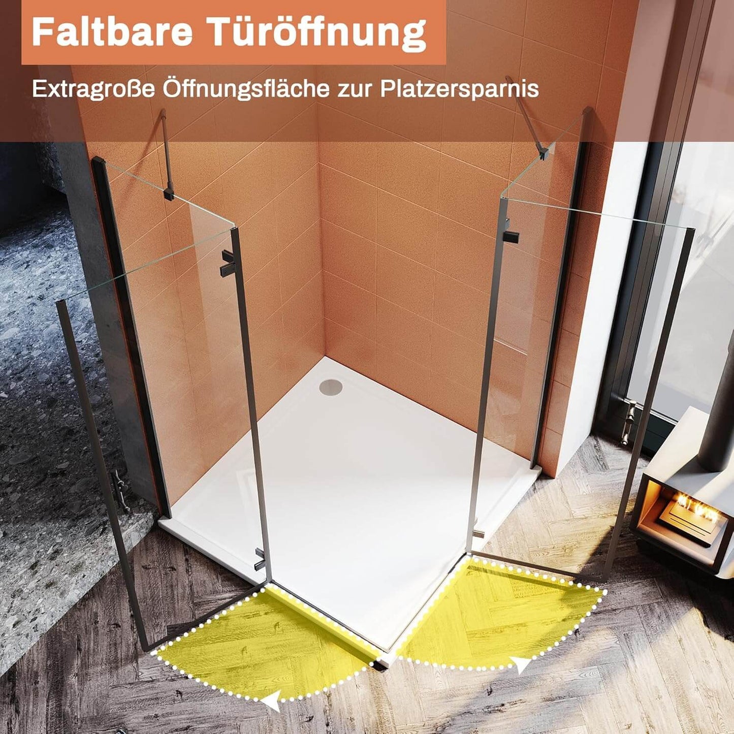 Sonni Cabina de ducha de color negro, 195 cm de altura, con puertas de péndulo de 6 mm, cristal Nano Esg, puerta con bisagras, sin marco