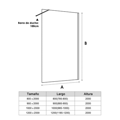 SONNI Mampara Ducha Fija  Mamparas de Ducha Frontales de Vidrio Templado 10mm con Barra Estabilizadora y Perfil Negro