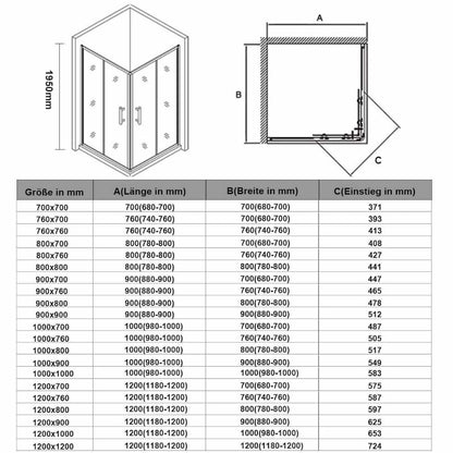 SONNI Mamparas de Ducha Rectangular con 2 Hojas Fijas y 2 Hojas Correderas Vidrio Templado 5mm Perfil Aluminio altura 185 cm