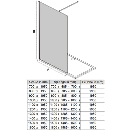 SONNI Mampara de ducha Walk en cristal Nano de 8 mm de 80-140 cm
