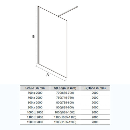 SONNI Mampara de ducha de cristal 70-120cm Walk In Ducha 8 mm Nano Cristal Mampara de ducha de cristal Bañera
