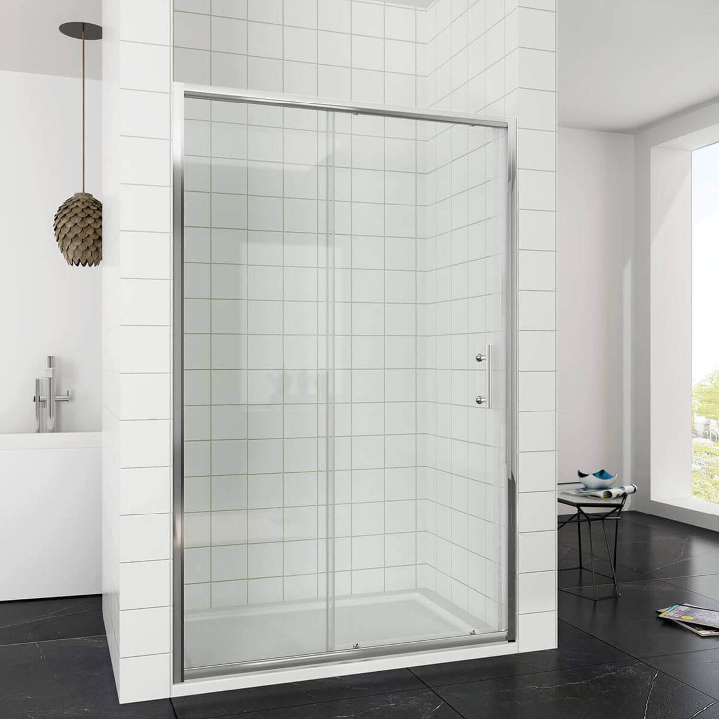 SONNI Puerta corredera de ducha  mampara de ducha de cristal, altura de 185 cm, cristal transparente