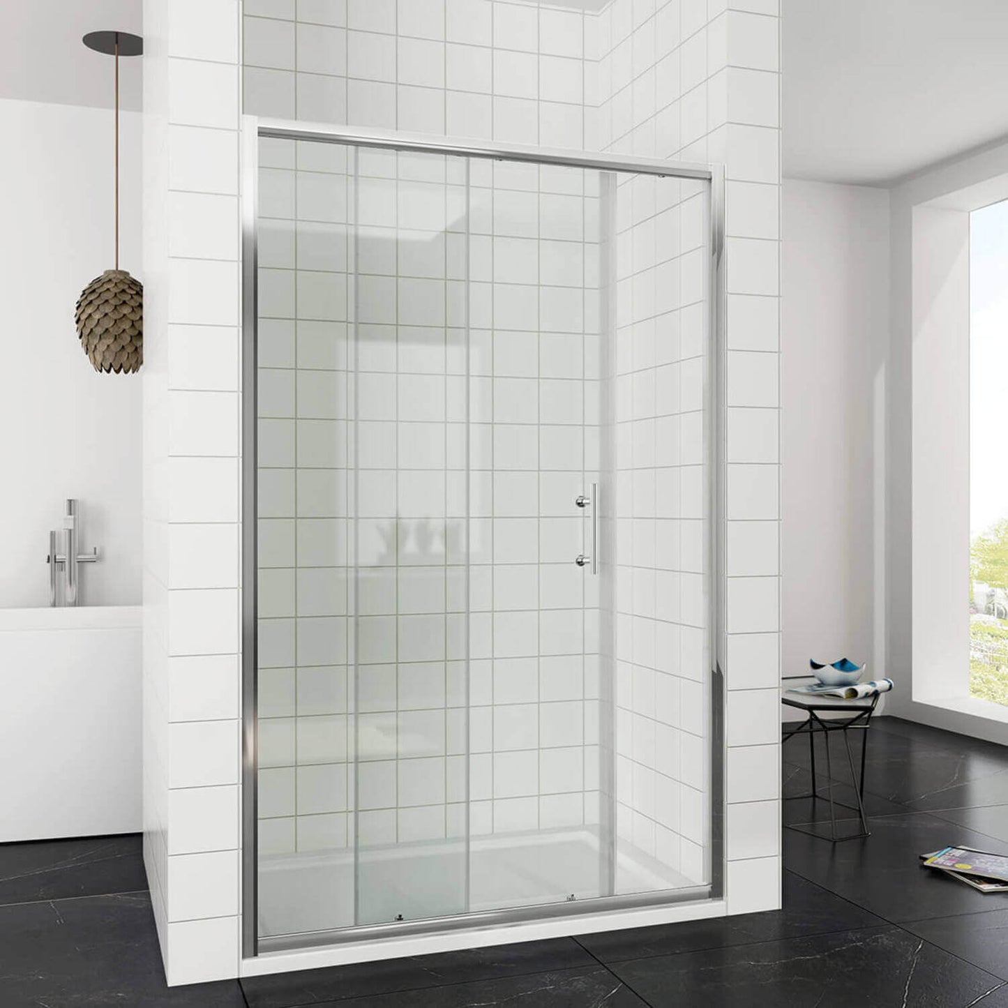 SONNI Puerta corredera de ducha  mampara de ducha de cristal, altura de 185 cm, cristal transparente