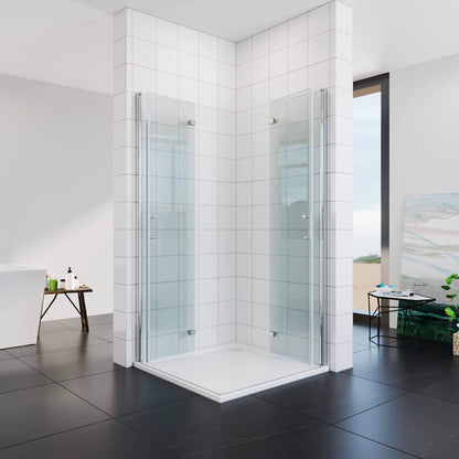 SONNI Cabina de ducha de puerta plegable por ambos lados, puerta de ducha plegable de cristal Nano doble puerta de ducha altura 195 cm puerta giratoria