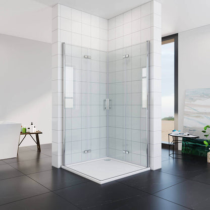 SONNI Cabina de ducha de puerta plegable por ambos lados, puerta de ducha plegable de cristal Nano doble puerta de ducha altura 195 cm puerta giratoria