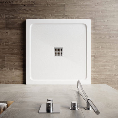 SONNI Plato de ducha cuadrado de con diseño plano, plato de ducha antideslizante, material SMC, drenaje central, incluye desagüe